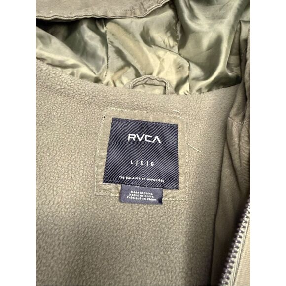 RVCA Men’s Large Canvas Fleece Hooded Jacket Green Zip Button Outerwear Gorpcore - Picture 6 of 7